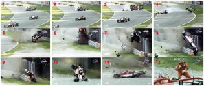 Le spattacolari sequenze fotografiche del volo di Lance Stroll a Monza