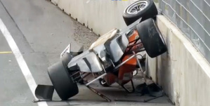 La Dallara F312 capovolta del milanese Michele Beretta a Norisring